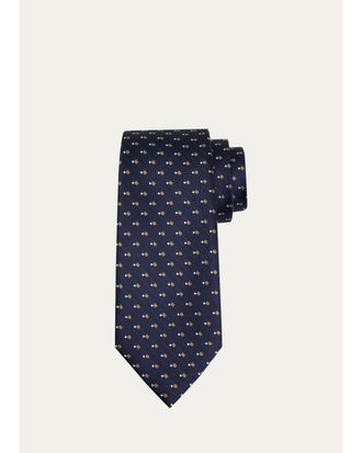 Ermenegildo Zegna Mens Geometric Herringbone Silk Tie