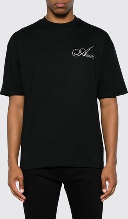 Amiri T-shirt in cotone con logo in strass e spalle scese
