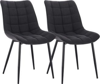 Woltu Pack De 2 Sillas De Comedor Asiento De Lino Silla Dise&ntilde;o Silla Tapizada Estructura Met&aacute;lica Sill&oacute;n Con Respaldo Silla De Cocina Gris Oscuro - Woltu