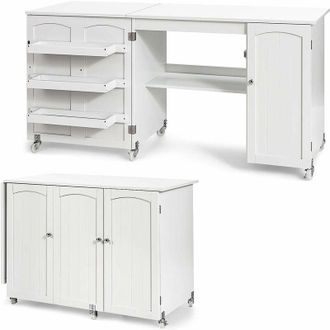 Costway Costway Mesa Plegable De Costura, Mesa Vers&aacute;til Abatible Para Manualidades Con Superficie Amplia, Escritorio Para Ordenador Con Ruedas Bloqueables (bl