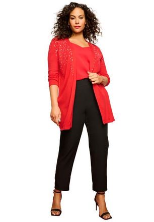 Roaman's Embellished Cardigan in Red Rhinestone Burst at Nordstrom, Size 36