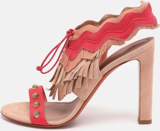 Santoni Multicolor Suede Fringe Lace Up Ankle Wrap Sandals