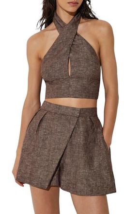 Reiss Serena Linen Halter Cover-Up Top in Taupe Brown at Nordstrom, Size 10 Us