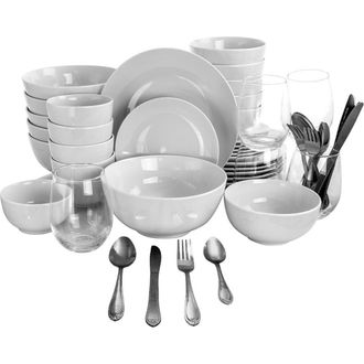 Gibson All U Need 60 Piece Ceramic Dinnerware Combo Set with Drinkware and Flatware in White at Nordstrom