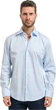 HUGO BOSS Gestreepte Katoenen Overhemd - Heren - Zakelijke Overhemden - Blauw - XL - Katoen - Overhemden
