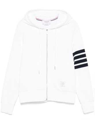 Thom Browne 4-Bar stripe zipped hoodie - men - Cotton - 00 - White