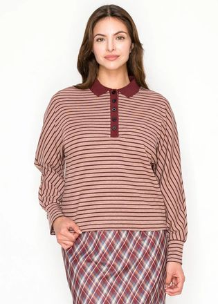 YAL New York Burgundy Stripe Top with Contrast Collar