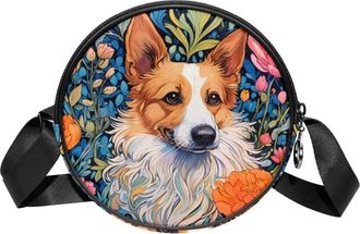 Generic Circle Crossbody Bag for Women, Colorful Drawing Dog Small Sling Bag Daypack with Zipper Adjustable Shoulder Straps Casual Ladies Girls Round Purse