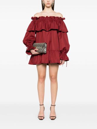 Saint Laurent Womens Red Cotton Dresses - Dark Red - Size EU 36 (Womens)