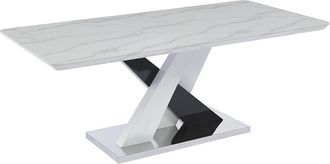 Vente-Unique Mesa de comedor para 8 personas de MDF y acero inoxidable - Efecto m&aacute;rmol blanco y negro - EVAELA