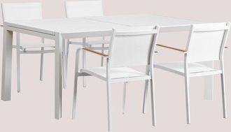 Sklum Set tavolo rettangolare 180-240x100 cm allungabile Starmi e 4 sedie da giardino impilabili in alluminio Archer Sklum