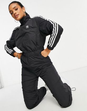 adidas Originals adicolor - Tuta nera con logo a tre strisce-Nero