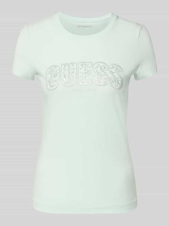 Guess Slim Fit T-Shirt mit Strasssteinbesatz in Aqua, Gr&ouml;&szlig;e XL