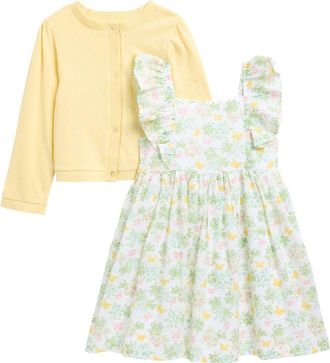 Little Me Garden Party Dress & Cardigan Set in Yellow at Nordstrom, Size 3T