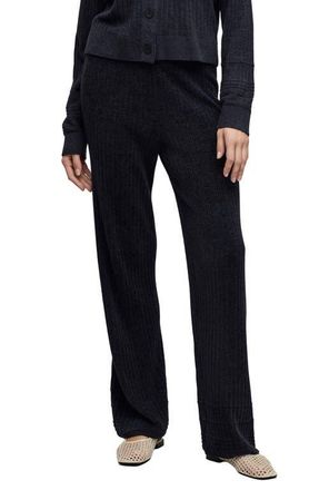 Barefoot Dreams CozyChic Ultra Lite Textured Hem Ribbed Pants in Black at Nordstrom, Size X-Small