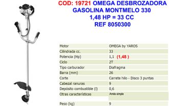 Omega Desbrozadora Montmelo 330 Gasolina 33cc Con Accesorios