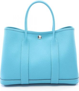 Herm&egrave;s Blue Vache Leather Handbag Tote Bag (Pre-Owned)