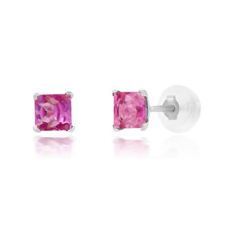 MAX + STONE 14k White Gold Square Princess Cut 4mm Gemstone Stud Earrings