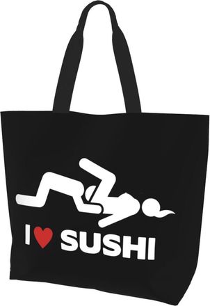 AOOEDM I Love Sushi Ladies Canvas Tote Reusable Shopping Bag
