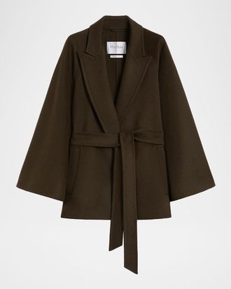 Max Mara Verna Cape-Sleeve Camel Hair Wrap Coat