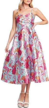 Flying Tomato Floral Satin Midi Dress in Light Blue at Nordstrom Rack, Size Medium