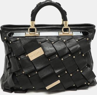 Versace Black Leather And Patent Leather Vanitas Tote