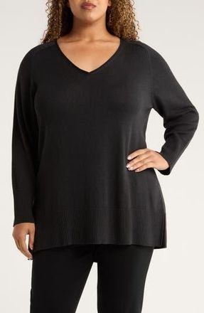 Eileen Fisher V-Neck Cotton Blend Sweater in Black at Nordstrom Rack, Size Xx-Small