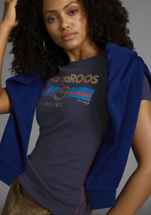 Kangaroos T-Shirt KANGAROOS, Damen, Gr. 32/34, blau (marine), Rippware, Obermaterial: 100% Baumwolle, sehr figurbetont h&uuml;ftbedeckend, Rundhals, eingesetzt abges