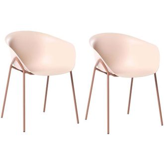 Beliani Set di 2 sedie da giardino con seduta in plastica e gambe in metallo beige e marrone Meteora