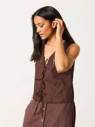 Fat Face FatFace Becky Chocolate Brown Petite Embroidered Waistcoat