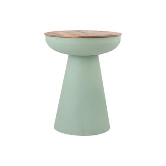 Miliboo Miliboo - Mesa Auxiliar Redonda De Dise&ntilde;o Con Almacenamiento En Metal Celad&oacute;n Y Madera Maciza De Mango H52 Cm Tam