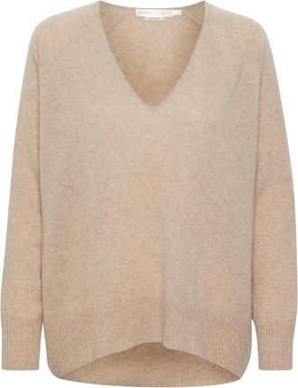 Inwear Lukka V-neck Pullover Premium - Dames - V-hals truien - Beige - XS - Leer - Truien & Vesten