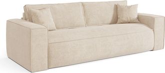 Vente-Unique Sof&aacute; cama de 4 plazas expr&eacute;s en tela beige - Cama de 160 cm - Colch&oacute;n de 13 cm viscoel&aacute;stico - AMELIA