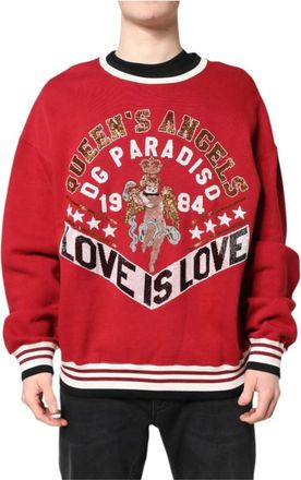 Dolce & Gabbana Rode Paillet Gebreide Pullover Sweater - Heren - Sweatshirts - Rood - L - Hoodies & sweatvesten