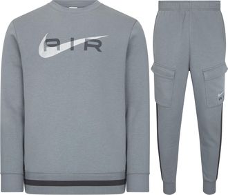 Nike Mens Air Crew Neck Tracksuit Set Grey Cotton - Size X-Large