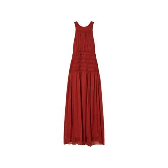 Twinset Abito lungo smanicato c/dettaglio gonna - Dames - Maxi kleedjes - Bruin - L - Kleedjes