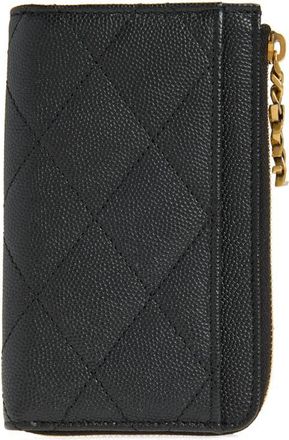 Saint Laurent Cassandre Bijou Matelass&eacute; Grain de Poudre Leather Zip Card Case in Black at Nordstrom