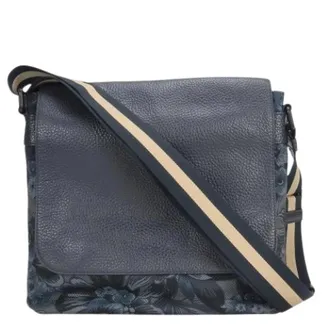 Coach Pre-owned Cross Body Bags, male, Blue, Size: ONE SIZE Pre-owned Botanical Canvas Leather Shoulder Bag