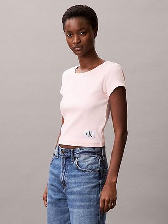 Calvin Klein JEANS Geweven Geribbeld T-Shirt Voor