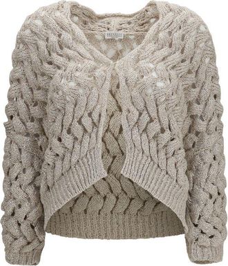 Brunello Cucinelli Beige Silk Womens Cardigan