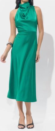 Adelyn Rae Jodie High Neck Satin Midi Dress In Emerald