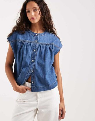 Wrangler Camicia con spalle scivolate lavaggio blu medio