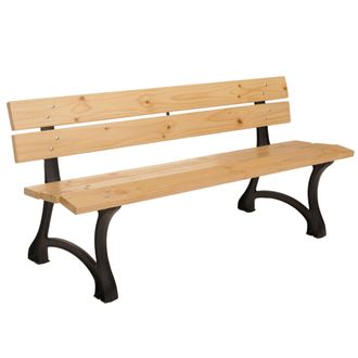 Hhg Hhg - Banco De Jard&iacute;n 436, Banco De Parque Banco De Madera De 3 Plazas, Hierro Fundido Madera De Pino, 170cm, Marr&oacute;n Claro
