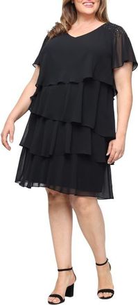 S.L. Fashions Beaded Tiered Chiffon Dress in Black at Nordstrom, Size 22W