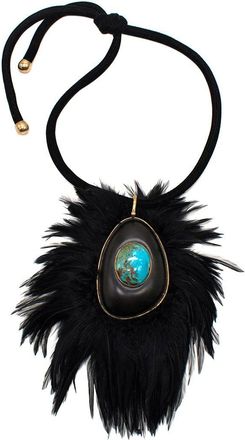 Tom Ford Statement Feather Necklace with Turquoise Stone