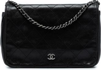 Chanel Pre-owned Womens Cc Quilted Lambskin Full Flap Wallet On Chain - Black Leather - One Size