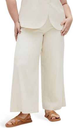 City Chic Viven Linen Blend Wide Leg Pants in Cream at Nordstrom, Size Xl