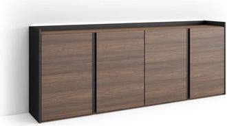 Skraut Home Skraut Home - Aparador Para Sal&oacute;n, Gran Capacidad De Almacenaje, 207x35x80cm, 4 Puertas, Led, Estilo Moderno, Roble Oscuro Y Negro