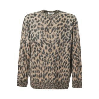 Laneus Truien & Vesten, Heren, Bruin, S, Wol, Leopard Crew Neck Sweater