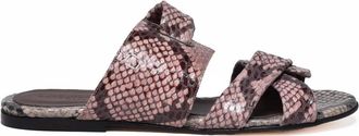 Collection Priv&eacute;e Grey/Pink Textured Buckle Leather Slide Sandals